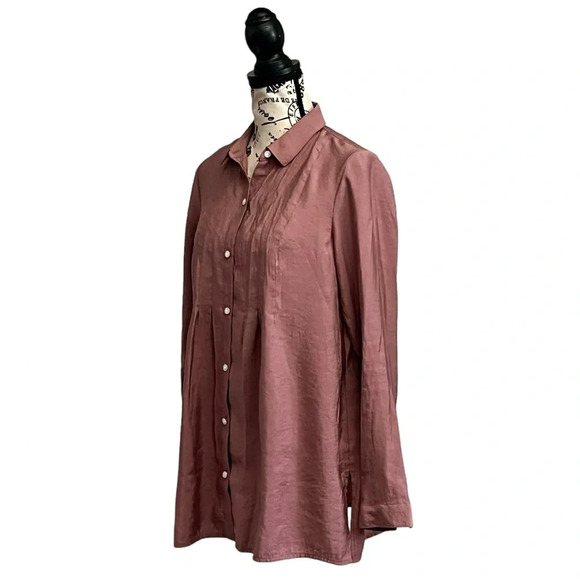 J. Jill Pink Modal Pleated Button Front Blouse XS Lagenlook Boho Peasant Forest - Picture 3 of 10